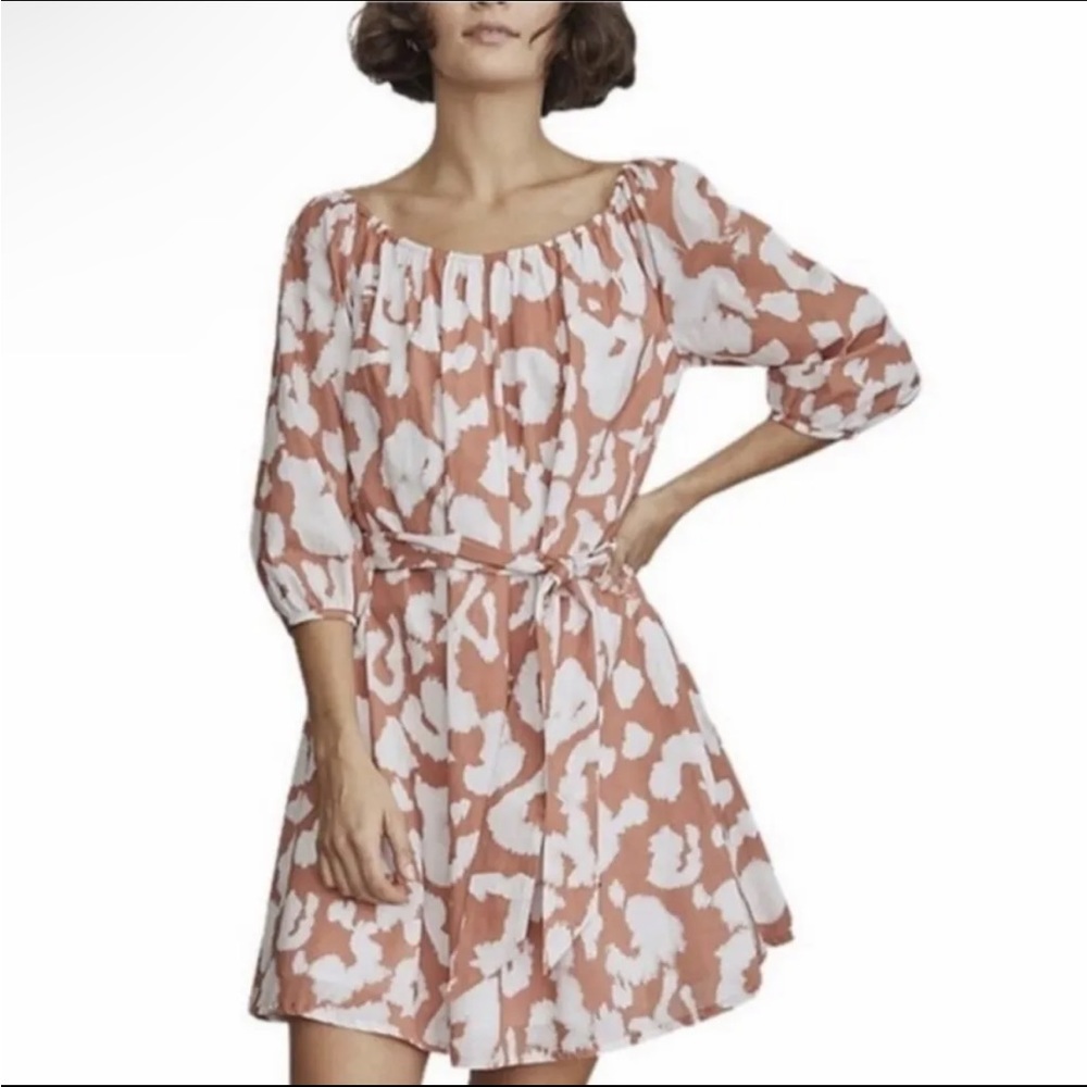 Elizabeth James Tan Tie Dye Dress Size XXL Cotton Lined Summer Off Shoulder